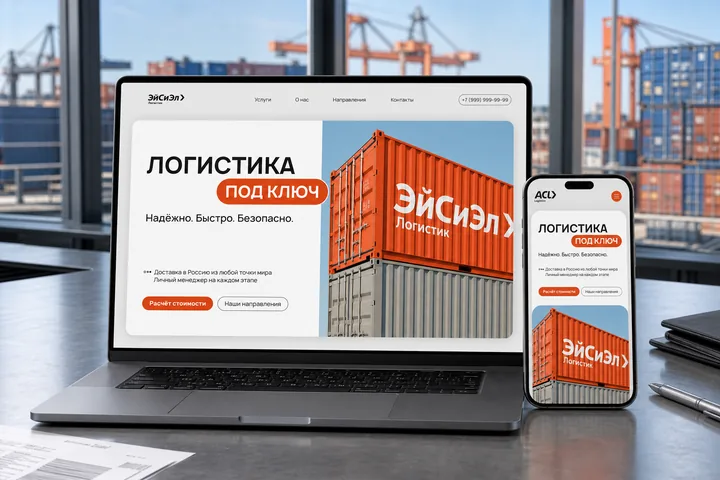 Сайт логистической компании на ноутбуке и смартфоне